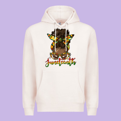Juneteenth Black Woman Messy Bun Premium Hoodie Designed By Hra Design Shop