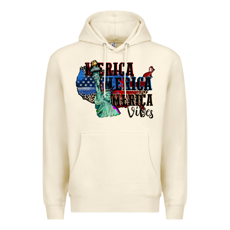 Merica Merica Merica Vibes 4th Of July Premium Hoodie by CowGirlArtShop | Teevron