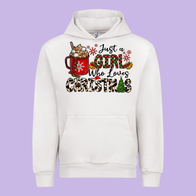 Just A Girl Who Loves Christmas Urban Hoodie Designed By Cowhidedigitalart