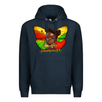 Navy juneteenth butterfly black girl Premium Hoodie - HRA Design Shop