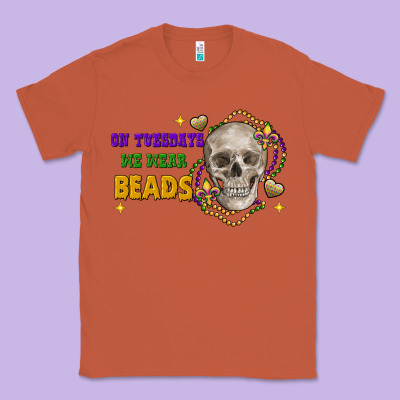 On Tuesdays We Wear Beads Skull Classic Tee Designed By Fadigitalartstudio