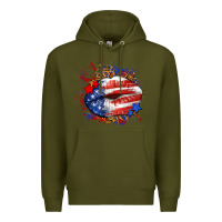 Army Green Leopard American flag lips Premium Hoodie - Neo Western