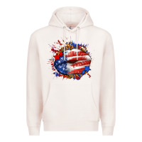 Pale Pink Leopard American flag lips Premium Hoodie - Neo Western