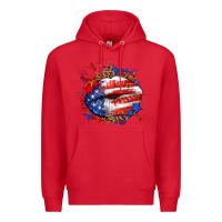 Red Leopard American flag lips Premium Hoodie - Neo Western