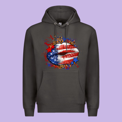 Leopard American Flag Lips Premium Hoodie Designed By Neo Western