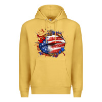 Antique Gold Leopard American flag lips Premium Hoodie - Neo Western