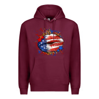Burgundy Leopard American flag lips Premium Hoodie - Neo Western