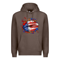 Coffee Leopard American flag lips Premium Hoodie - Neo Western