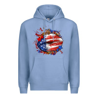 Colony Blue Leopard American flag lips Premium Hoodie - Neo Western