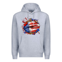 Heather Grey Leopard American flag lips Premium Hoodie - Neo Western