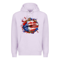 Lilac Leopard American flag lips Premium Hoodie - Neo Western