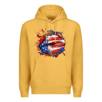 Mustard Leopard American flag lips Premium Hoodie - Neo Western