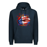 Navy Leopard American flag lips Premium Hoodie - Neo Western