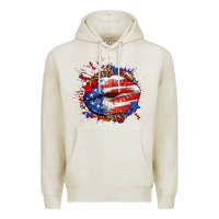 Oatmeal Heather Leopard American flag lips Premium Hoodie - Neo Western