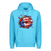 Ocean Blue Leopard American flag lips Premium Hoodie - Neo Western