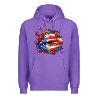 Purple Leopard American flag lips Premium Hoodie - Neo Western