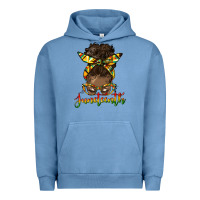 Pigment Pebble Blue juneteenth black woman messy bun Urban Hoodie - HRA Design Shop