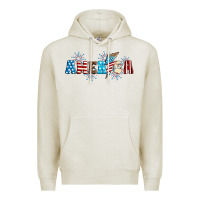 Oatmeal Heather Lightning bolt with America Premium Hoodie - Neo Western