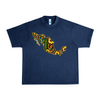 Navy Guerrero Mexico Serape Cactus Sunflower Map Urban Heavy Tee - RanaPortraitStore