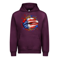 Mauve Wine Leopard American flag lips Urban Hoodie - Neo Western