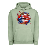 Pigment Oil Green Leopard American flag lips Urban Hoodie - Neo Western