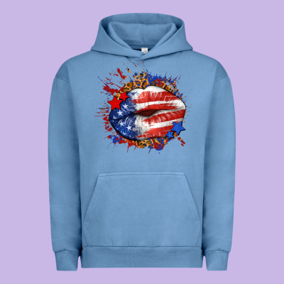 Leopard American Flag Lips Urban Hoodie Designed By Neo Western