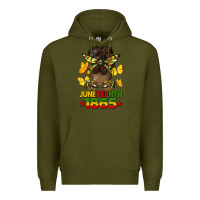 Army Green juneteenth 1865 afro bun Premium Hoodie - HRA Design Shop