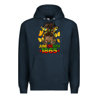 Navy juneteenth 1865 afro bun Premium Hoodie - HRA Design Shop