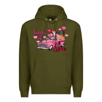 Army Green loads of love valentine's day farm truck Premium Hoodie - FaDigitalArtStudio