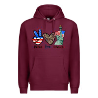 Burgundy Peace love america 4th of july Premium Hoodie - CowGirlArtShop
