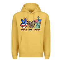 Antique Gold Peace love america 4th of july Premium Hoodie - CowGirlArtShop