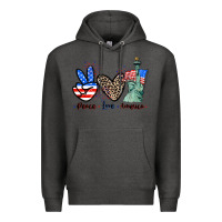Charcoal Heather Peace love america 4th of july Premium Hoodie - CowGirlArtShop