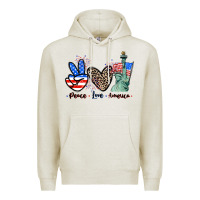 Oatmeal Heather Peace love america 4th of july Premium Hoodie - CowGirlArtShop