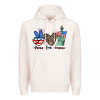 Pale Pink Peace love america 4th of july Premium Hoodie - CowGirlArtShop