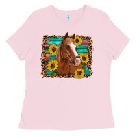 Bubblegum Pink horse sunflowers turquoise wooden serape leopard Ladies Tee - Artiststas