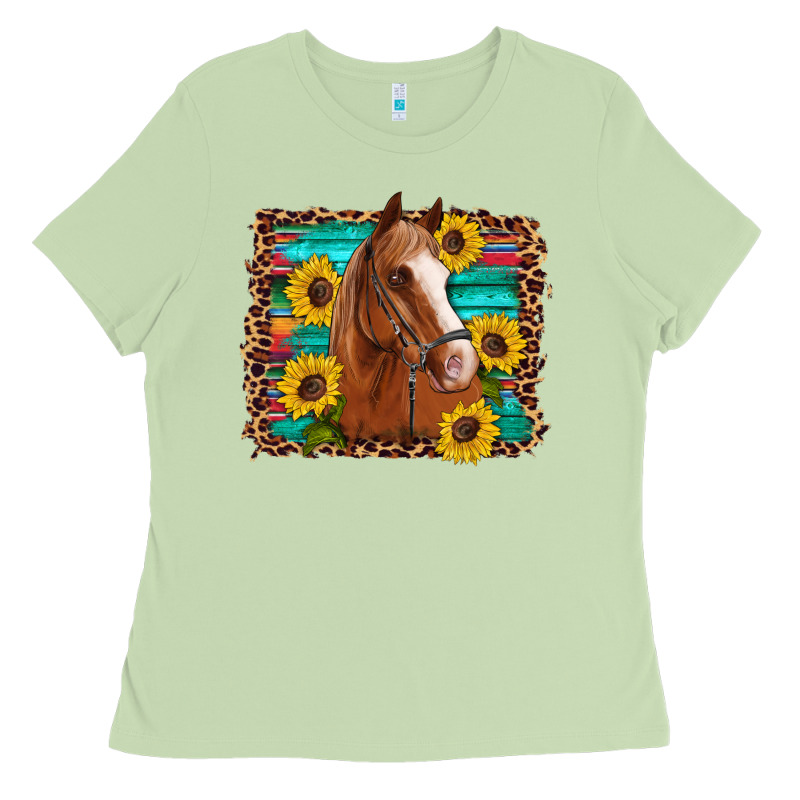 Horse Sunflowers Turquoise Wooden Serape Leopard Ladies Tee by Artiststas | Teevron