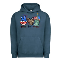 Pigment Midnight Navy Peace love america 4th of july Urban Hoodie - CowGirlArtShop