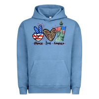 Pigment Pebble Blue Peace love america 4th of july Urban Hoodie - CowGirlArtShop