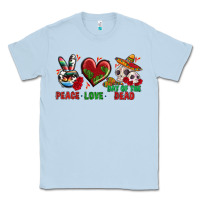 Dusty Blue Peace Love Day Of The Dead Classic Tee - BundleAndBundleShop