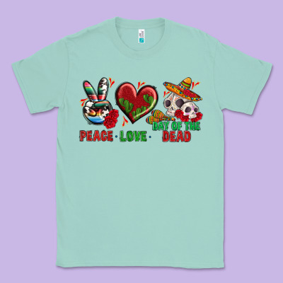 Peace Love Day Of The Dead Classic Tee Designed By Bundleandbundleshop
