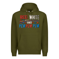 Army Green Red white and pew pew pew Premium Hoodie - CowGirlArtShop