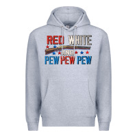 Heather Grey Red white and pew pew pew Premium Hoodie - CowGirlArtShop