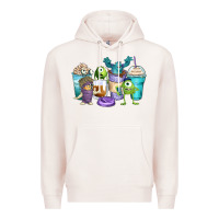 Pale Pink cartoon characters coffee cups Premium Hoodie - Zillion Design Studio