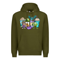 Army Green cartoon characters coffee cups Premium Hoodie - Zillion Design Studio