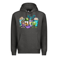 Charcoal Heather cartoon characters coffee cups Premium Hoodie - Zillion Design Studio