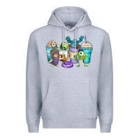 Heather Grey cartoon characters coffee cups Premium Hoodie - Zillion Design Studio