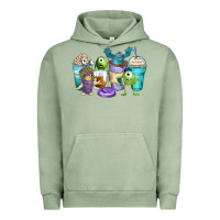Pigment Oil Green cartoon characters coffee cups Urban Hoodie - Zillion Design Studio