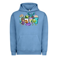 Pigment Pebble Blue cartoon characters coffee cups Urban Hoodie - Zillion Design Studio