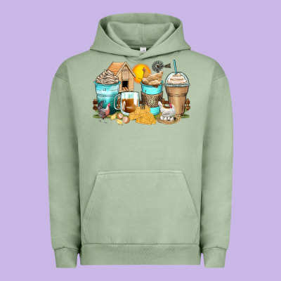 Chicken Coffee Cups Urban Hoodie Designed By Zillion Design Studio