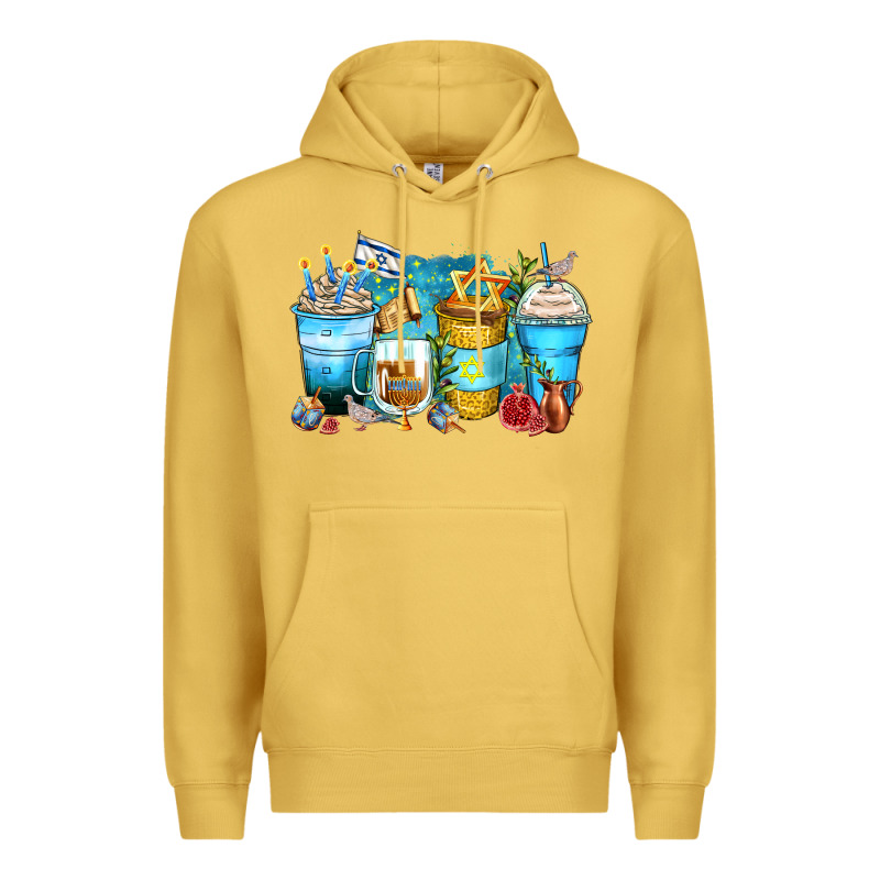 Hanukkah Coffee Cups Premium Hoodie by Zillion Design Studio | Teevron
